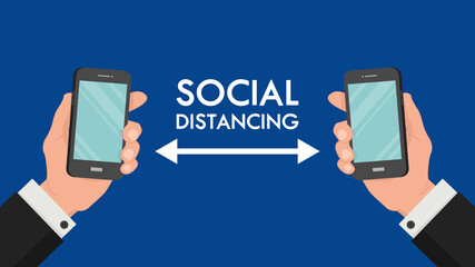 Business hand vector. Business hand vector. Smartphone vector. social distancing poster.