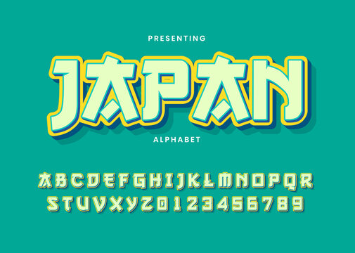 3d bold modern typeface, vibrant cool style effect, japanese graffiti alphabet template