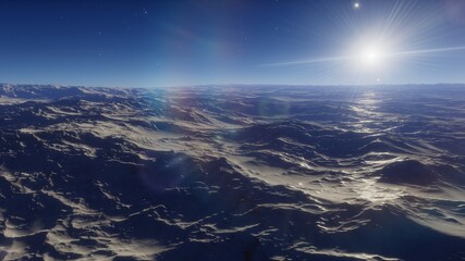 3d rendered Space Art: Alien Planet - A Fantasy Landscape with and stars