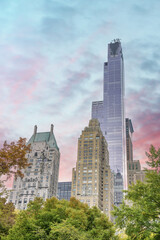 Fototapeta na wymiar Sunset colors of New York Central Park Skyscrapers