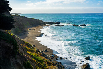 Waves crash on Moonstone Beach on California’s central coast