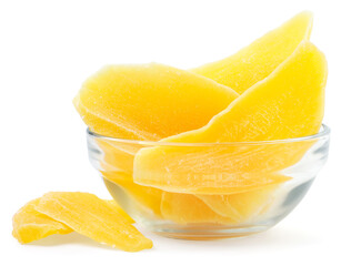 Dried mango in a plate on a white background. Isolated