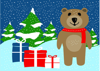 christmas teddy bear with gift