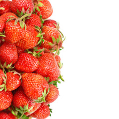 Fresh red strawberry stack on a white background. Free space for text.