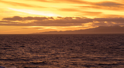 Obraz premium View from the ship to Gibraltar, sunset in Gibraltar.