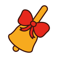 happy merry christmas, bell with bow and handle decoration line fill icon