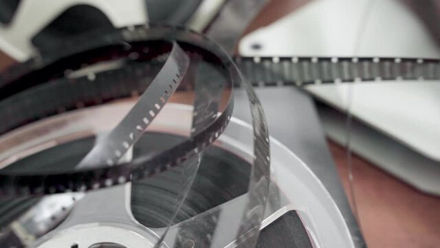 Very close up panning of vintage films and reels FDV