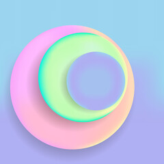 1	Holographic background with circles. Rainbow circle on a lilac background. Pastel neon rainbow. Background for postcards. Cover for web design. Abstract colorful gradient.