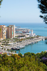Panoramic view from the mountain to the big cruise port, yacht marinas, against the backdrop of the Mediterranean sea