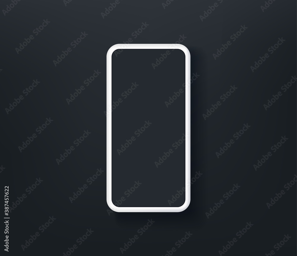 Poster white smartphone on dark background with blank screen