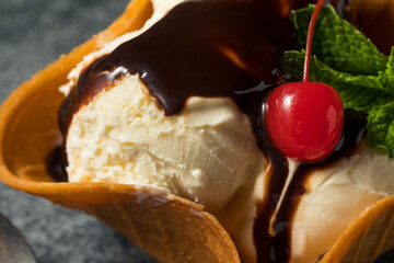 Homemade Ice Cream Waffle Cone Bowl Sundae