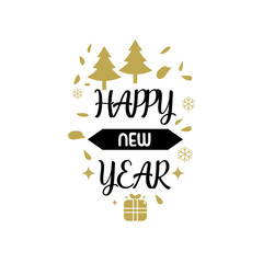 Happy New Year 2021, holiday, simple lettering typography, gift or invitational card, invitation on a white background EPS Vector 
