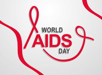 world aids day, red awareness curly ribbons layout template