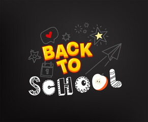 Back to school concept. Vector illustration with doodle, school supplies and doodle elements