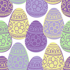 Vector seamless pattern of silhouette of ornamental easter eggs in lines in pastel colors