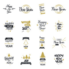 Set, collection of Happy New Year 2021 icons, holiday, simple lettering typography, gift or invitational card, invitation EPS Vector