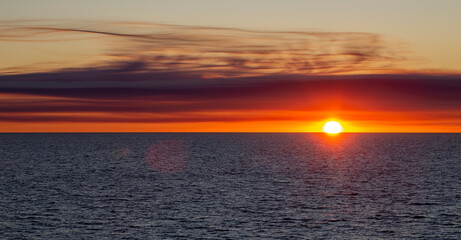 Sea sunset, view from the ship, sunset from the ship