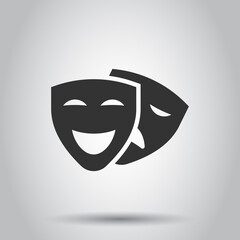 Theater mask icon in flat style. Comedy and tragedy vector illustration on white isolated background. Smile face business concept.