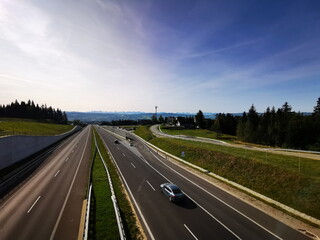 Lesser Poland Voivodeship Poland. September 2020. An empty road to the Tatra Mountains in Zakopane. Zakopianka