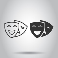 Theater mask icon in flat style. Comedy and tragedy vector illustration on white isolated background. Smile face business concept.