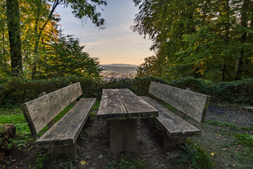 Hike at the golden hour to the famous Heidenhoehlen near Stockach on Lake Constance