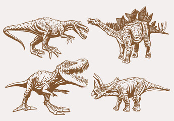 Vector set of dinosaurs , vintage colletion, sepia illustration © Vita