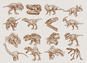 Vector set of dinosaurs , vintage colletion, sepia illustration © Vita