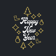 Happy New Year 2020, holiday, simple lettering typography, gift or invitational card, invitation EPS Vector 