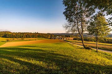 Hike at the golden hour to the famous Heidenhoehlen near Stockach on Lake Constance