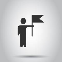 People with flag icon in flat style. Victory vector illustration on white isolated background. Achievement business concept.