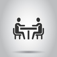 People with table icon in flat style. Teamwork conference vector illustration on white isolated background. Speaker dialog business concept.
