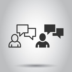 People with speech bubble icon in flat style. Chat vector illustration on white isolated background. Speaker dialog business concept.