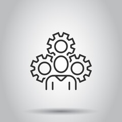 People with gear icon in flat style. Person cogwheel vector illustration on white isolated background. Teamwork business concept.