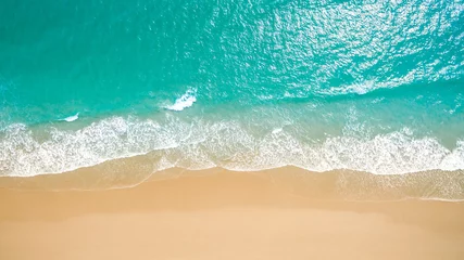 Gordijnen Top view aerial image from drone of an stunning beautiful sea landscape beach with turquoise water with copy space for your text. Beautiful Sand beach with turquoise water, aerial UAV drone shot © kanpisut