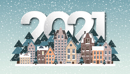 Merry Christmas and happy new year. 2021. Flat vector illustration
