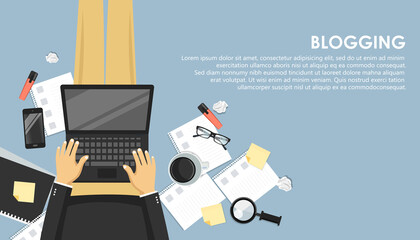 Blogging and journalism concept. Write you story. Flat vector design