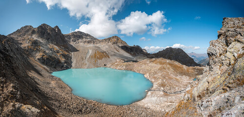 Arkhyz. panoramic photo of a mountain lake with high quality