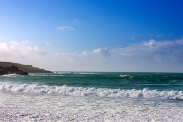 Rough seas on Porthmeor Beach, St. Ives, Cornwall, UK