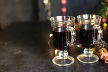 mulled wine christmas party background new year gift festive table setting holidays party new year tasty serving size portion top view copy space food background rustic