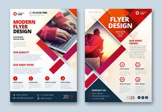 Flyer Layout with Red Layered Rectangle Shapes