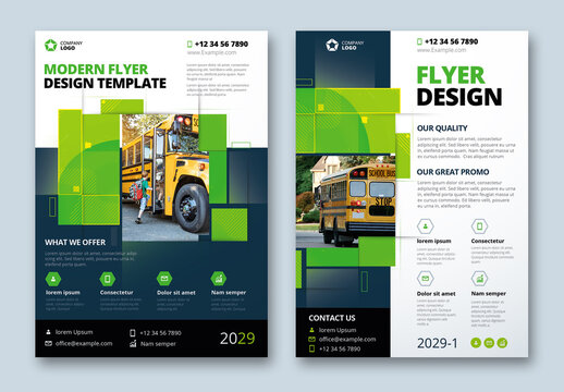 Flyer Layout with Green Layered Rectangle Shapes