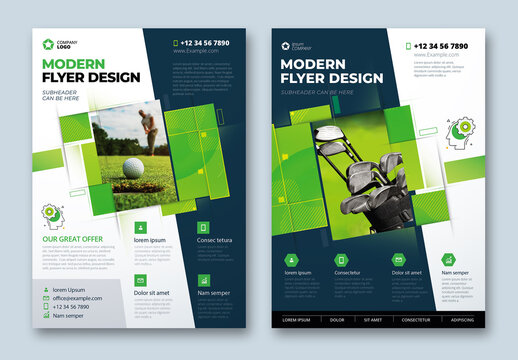 Flyer Layout with Green Geometric Accents