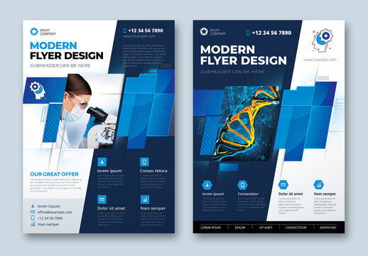 Flyer Layout with Blue Geometric Accents