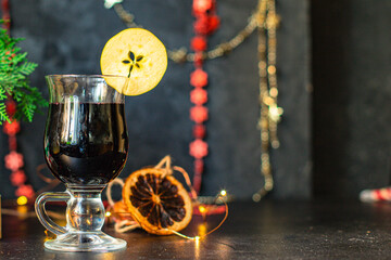 mulled wine christmas party background new year gift festive table setting holidays party new year tasty serving size portion top view copy space food background rustic