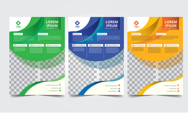 corporate green, blue, orange, yellow flyer, brochure, leaflet design