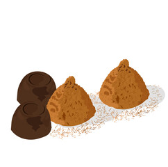 chocolate truffle vector stock illustration. Candy close-up. Belgian dessert. Isolated on a white drain.