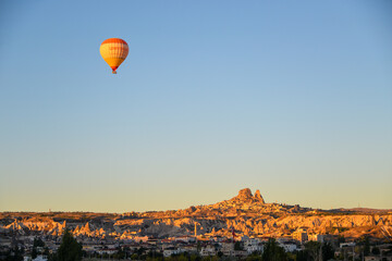hot air balloons and people in Cappadocia