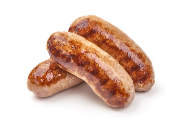 Grilled German Pork Sausages, munich sausage, isolated on white background