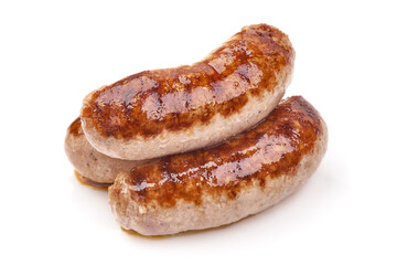 Grilled German Pork Sausages, munich sausage, isolated on white background