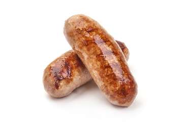 Grilled German Pork Sausages, munich sausage, isolated on white background